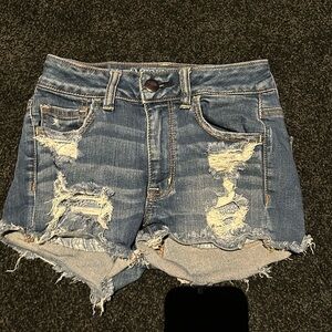 Woman’s AMERICAN EAGLE HI-RISE SHORTIE Jean stretchy Shorts Size 0
